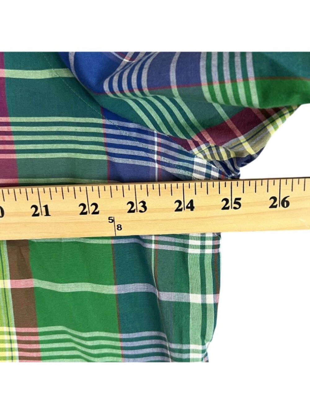 Ralph Lauren Mens Green Blue Plaid Button-Down Shirt XL Custom Fit Cotton Long S - Picture 8 of 9